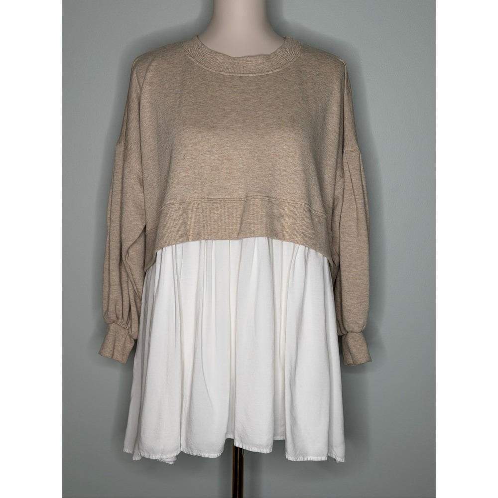Altar'd State Mixed Media Sweatshirt Dress Tan White Sz XS